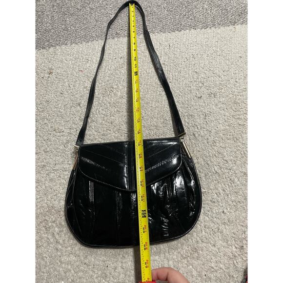 Vintage Women's Eel Skin Leather of the Sea Shoulder Bag Black Mini Purse - Picture 12 of 13